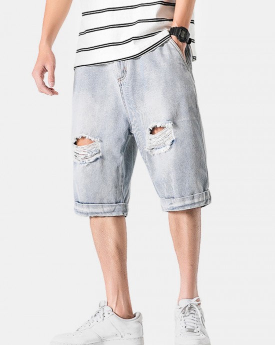 Mens Casual Hole Designed Denim Shorts Mens Casual Hole Designed Denim Shorts