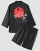 Mens Cherry Blossoms Character Back Print Kimono Loose Two Pieces Outfits Mens Cherry Blossoms Character Back Print Kimono Loose Two Pieces Outfits