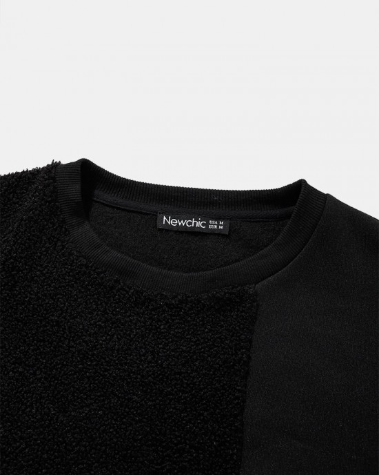 Men Teddy Color Block Patchwork Crew Neck Pullover Sweatshirts Men Teddy Color Block Patchwork Crew Neck Pullover Sweatshirts