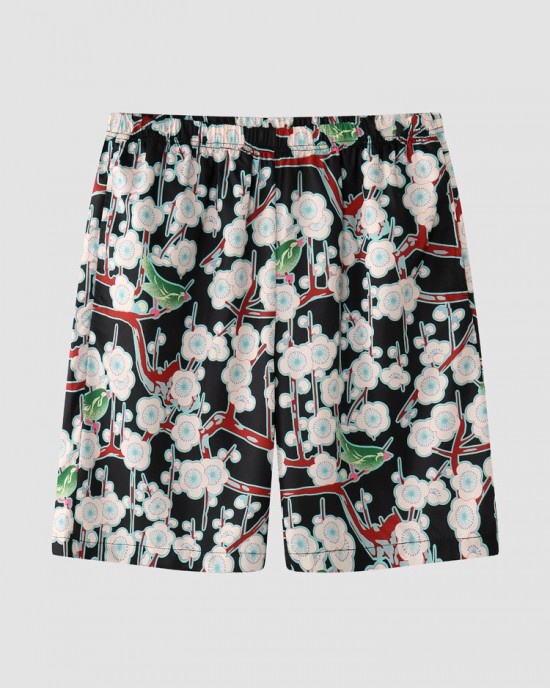 Mens Floral Print Double Pocket Button Up Holiday Two Pieces Outfits Mens Floral Print Double Pocket Button Up Holiday Two Pieces Outfits