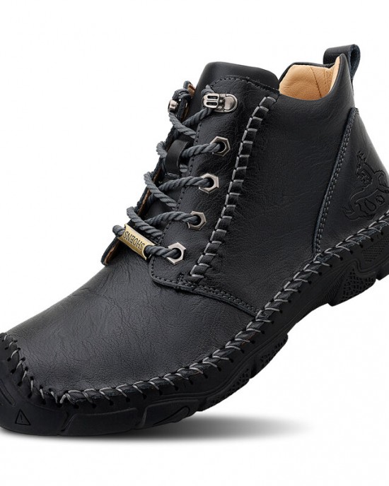Men Pure Color Toe Protected Hand Stitching Leather Ankle Boots Men Pure Color Toe Protected Hand Stitching Leather Ankle Boots