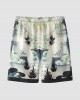Mens Crane Landscape Print Contrast Trim Holiday Two Pieces Outfits Mens Crane Landscape Print Contrast Trim Holiday Two Pieces Outfits