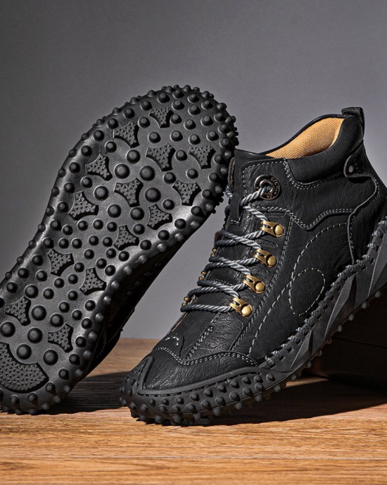 Men Hand Stitching Toe Protected Soft Sole Comfy Casual Leather Boots Men Hand Stitching Toe Protected Soft Sole Comfy Casual Leather Boots
