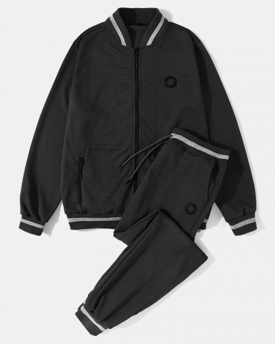 Men Solid Color Zip Baseball Jacket Sports Activewear Sets With Joggers Suits Men Solid Color Zip Baseball Jacket Sports Activewear Sets With Joggers Suits