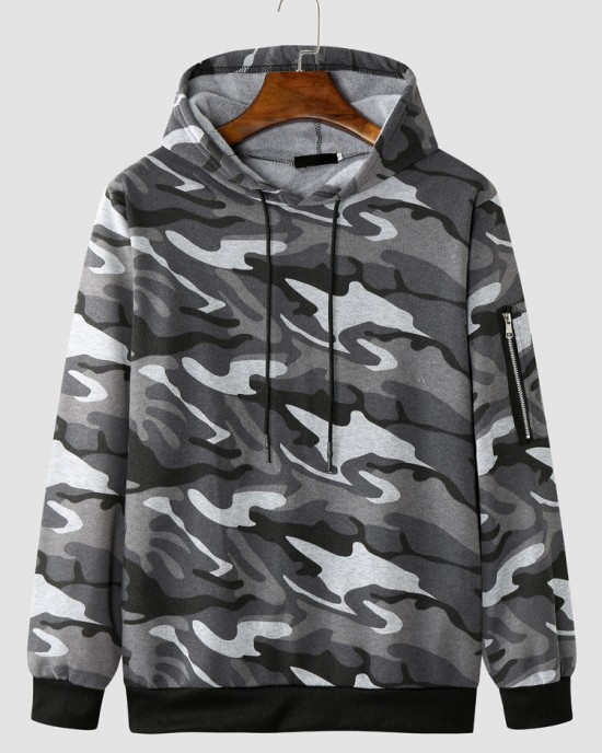 Men Camo Print Zipper Drawstring Bodycorn Hem Casual Hooded Sweatshirt Men Camo Print Zipper Drawstring Bodycorn Hem Casual Hooded Sweatshirt