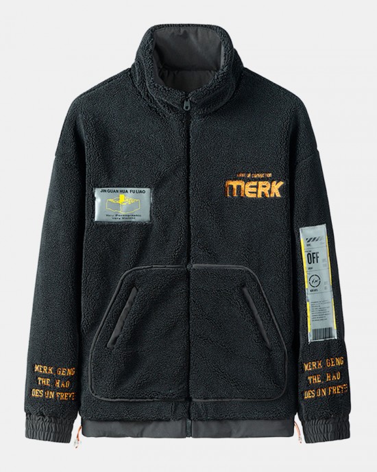 Mens Letter Embroidery Label Warm Fleece Long Sleeve Coats Mens Letter Embroidery Label Warm Fleece Long Sleeve Coats