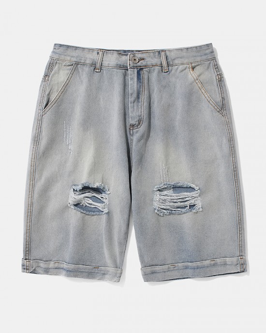 Mens Casual Hole Designed Denim Shorts Mens Casual Hole Designed Denim Shorts