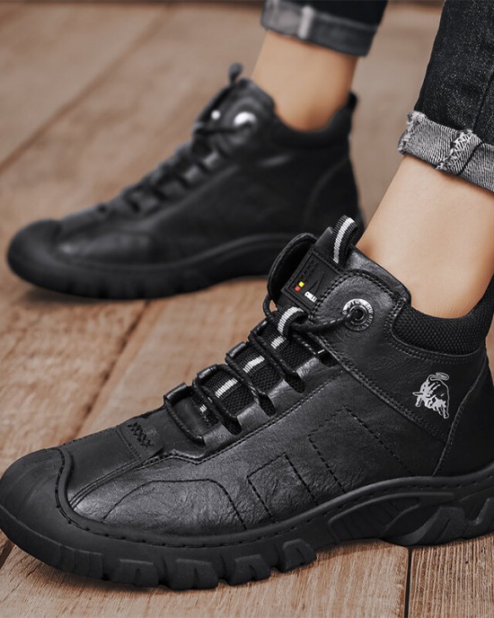 Men Microfiber Leather Breathable Soft Sole Non Slip Closed Toe Lace Up Leisure Boots Men Microfiber Leather Breathable Soft Sole Non Slip Closed Toe Lace Up Leisure Boots