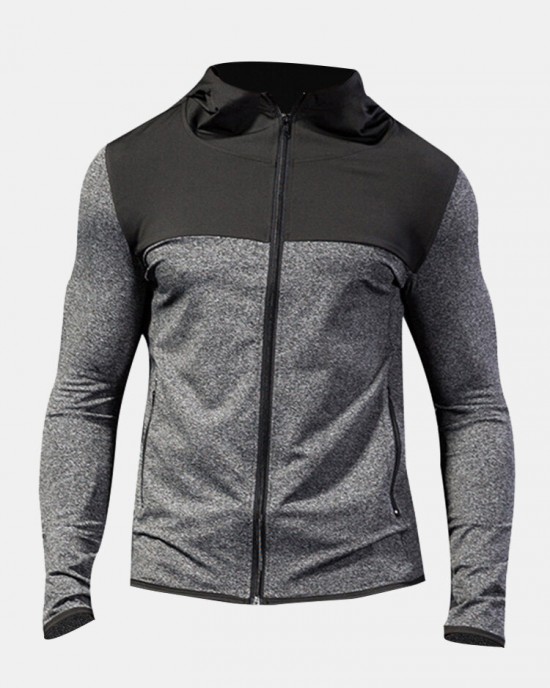 Men Contrast Colorblock Front Zip Long Sleeve Casual Hooded Sweatshirt Men Contrast Colorblock Front Zip Long Sleeve Casual Hooded Sweatshirt