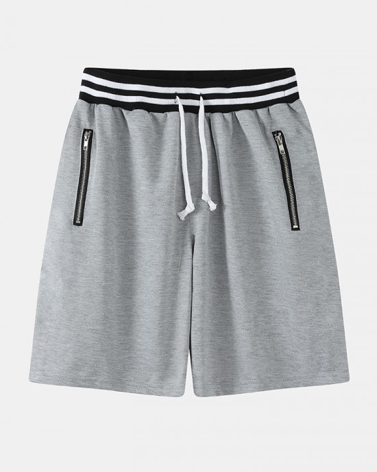 Sport Mens Cotton Solid Color Drawstring Finess Shorts With Zipper Pocket Sport Mens Cotton Solid Color Drawstring Finess Shorts With Zipper Pocket
