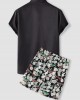Mens Floral Print Double Pocket Button Up Holiday Two Pieces Outfits Mens Floral Print Double Pocket Button Up Holiday Two Pieces Outfits