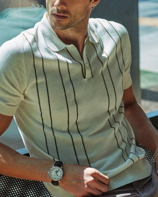 Retro striped knitted polo collar for casual wear HF2704-03-01 Retro striped knitted polo collar for casual wear HF2704-03-01