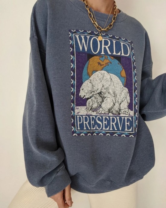 Polar bear print loose round neck T-shirt HF0108-04-04 Polar bear print loose round neck T-shirt HF0108-04-04