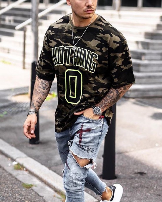 Camouflage numbers crew neck T-shirt HF1914-01-04 Camouflage numbers crew neck T-shirt HF1914-01-04