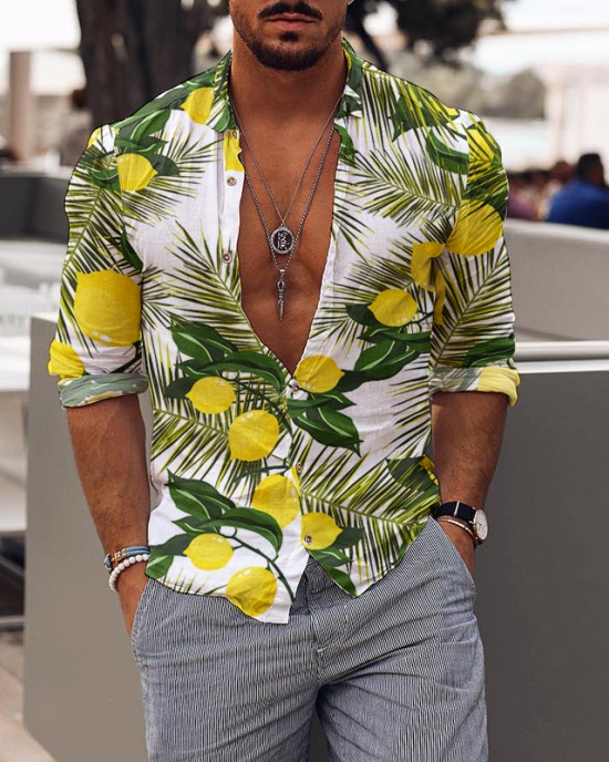 Men's Shirt Beach Style Autumn Loose Casual Leaves Long Slee HF3010-03-02 Men's Shirt Beach Style Autumn Loose Casual Leaves Long Slee HF3010-03-02