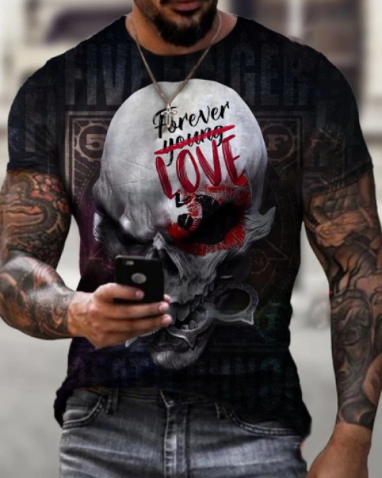 Casual 3D printed skull round neck T-shirt HF0905-02-04 Casual 3D printed skull round neck T-shirt HF0905-02-04