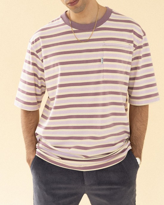 Horizontal striped short sleeved retro trendy pocket T-shirt Horizontal striped short sleeved retro trendy pocket T-shirt