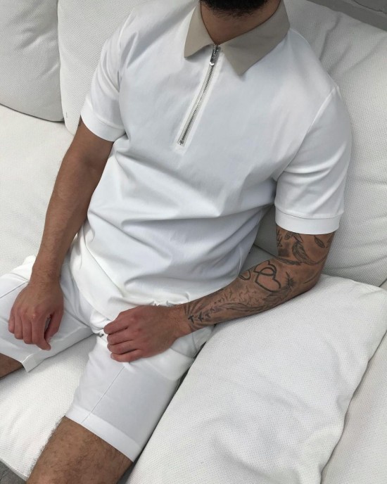 Half zipper lapel polo shirt short sleeve t-shirt HF1007-03-02 Half zipper lapel polo shirt short sleeve t-shirt HF1007-03-02