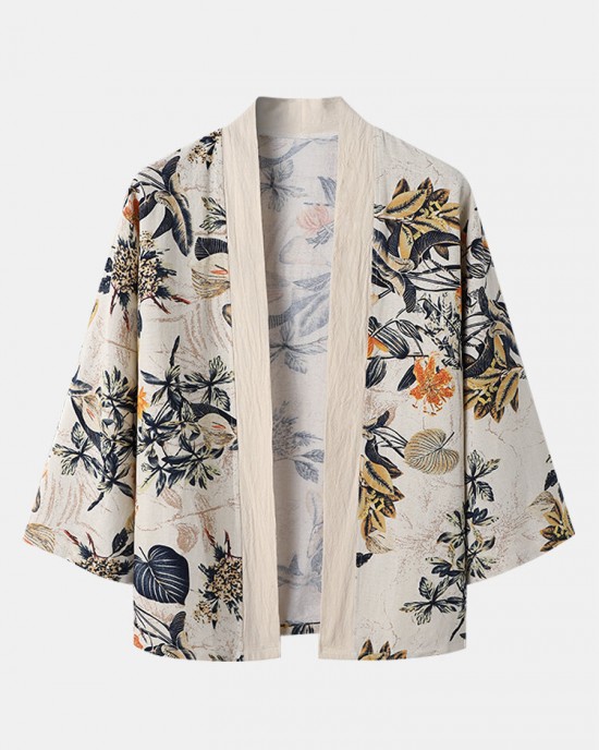 Mens Tropical Floral Print Kimono Holiday Two Pieces Outfits Mens Tropical Floral Print Kimono Holiday Two Pieces Outfits