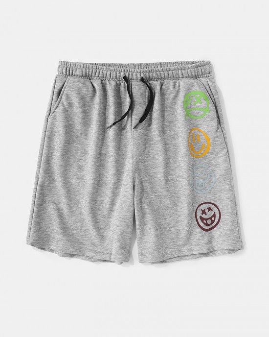 Mens Funny Smile Pattern Elastic Waist Casual Shorts Mens Funny Smile Pattern Elastic Waist Casual Shorts