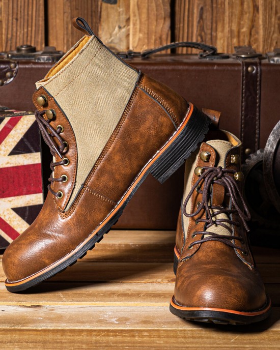 Men Retro Casual Non Slip Splicing Business Short Boots Men Retro Casual Non Slip Splicing Business Short Boots