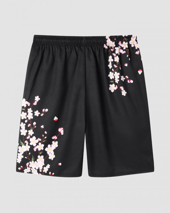 Mens Floral Print Open Front Kimono Loose Two Pieces Outfits Mens Floral Print Open Front Kimono Loose Two Pieces Outfits