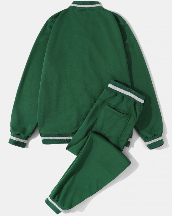 Men Solid Color Zip Baseball Jacket Sports Activewear Sets With Joggers Suits Men Solid Color Zip Baseball Jacket Sports Activewear Sets With Joggers Suits