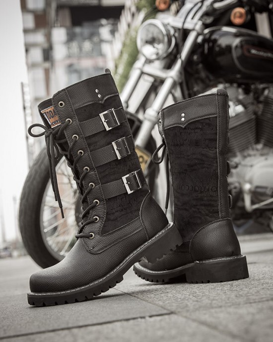 Men Classic Black Biker Boots Metal Buckle Motorcycle Boots Men Classic Black Biker Boots Metal Buckle Motorcycle Boots