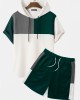 Mens Hooded Waffle Knit Color Block Patchwork Shirts Shorts Two Pieces Outfits Mens Hooded Waffle Knit Color Block Patchwork Shirts Shorts Two Pieces Outfits