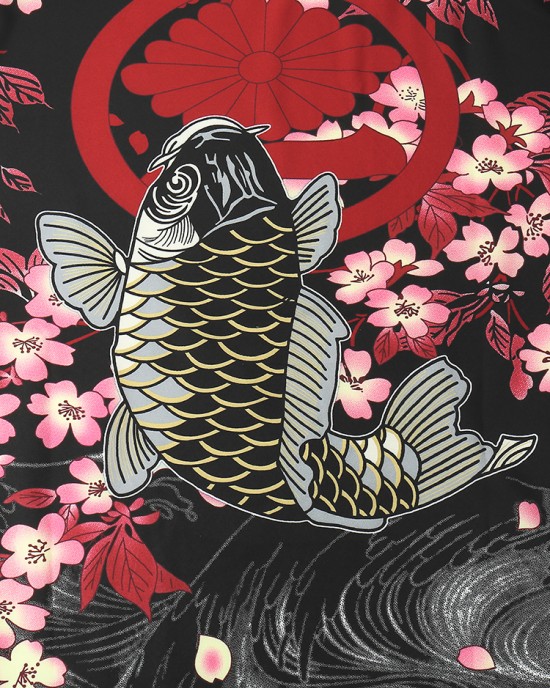 Mens Kimono Carp Flower Print Japanese Fish Elastic Waist Two Piece Outfits Mens Kimono Carp Flower Print Japanese Fish Elastic Waist Two Piece Outfits