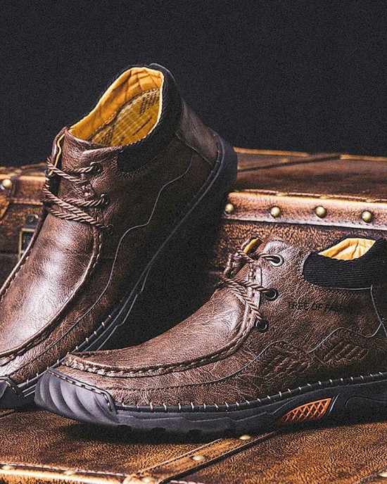 Men Non Slip Soft Sole Casual Leather Hand Sewn Boots Men Non Slip Soft Sole Casual Leather Hand Sewn Boots