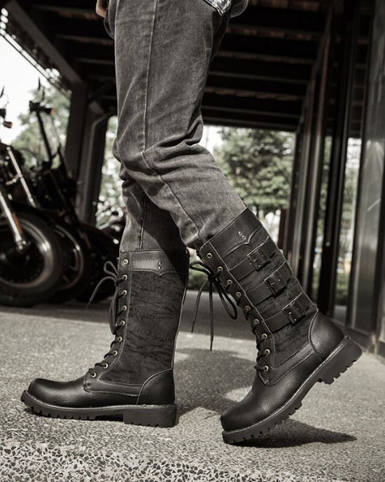 Men Classic Black Biker Boots Metal Buckle Motorcycle Boots Men Classic Black Biker Boots Metal Buckle Motorcycle Boots