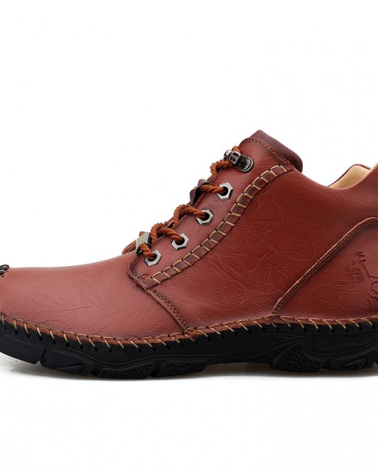 Men Pure Color Toe Protected Hand Stitching Leather Ankle Boots Men Pure Color Toe Protected Hand Stitching Leather Ankle Boots