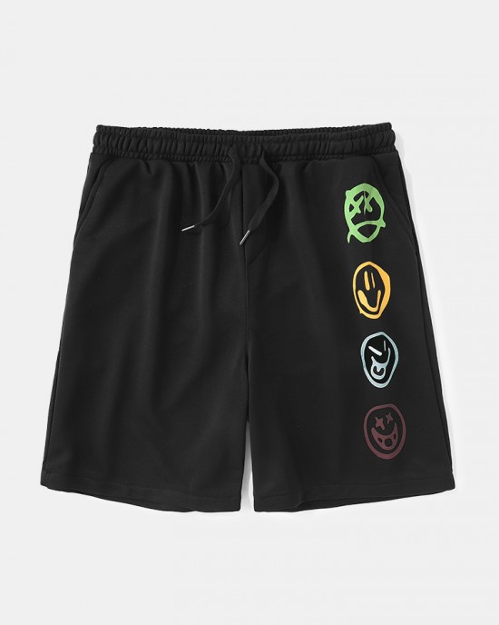 Mens Funny Smile Pattern Elastic Waist Casual Shorts Mens Funny Smile Pattern Elastic Waist Casual Shorts