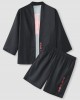 Mens Cherry Blossoms Character Back Print Kimono Loose Two Pieces Outfits Mens Cherry Blossoms Character Back Print Kimono Loose Two Pieces Outfits