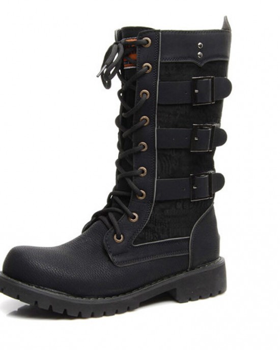 Men Classic Black Biker Boots Metal Buckle Motorcycle Boots Men Classic Black Biker Boots Metal Buckle Motorcycle Boots