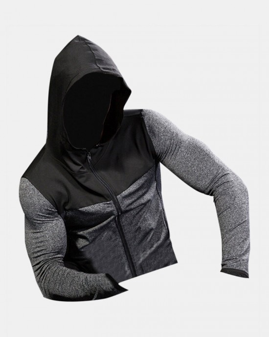 Men Contrast Colorblock Front Zip Long Sleeve Casual Hooded Sweatshirt Men Contrast Colorblock Front Zip Long Sleeve Casual Hooded Sweatshirt