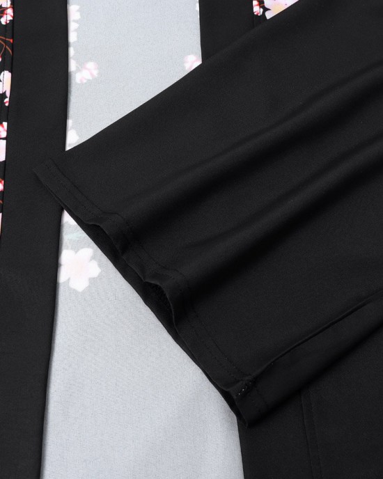 Mens Floral Print Open Front Kimono Loose Two Pieces Outfits Mens Floral Print Open Front Kimono Loose Two Pieces Outfits