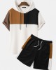 Mens Hooded Waffle Knit Color Block Patchwork Shirts Shorts Two Pieces Outfits Mens Hooded Waffle Knit Color Block Patchwork Shirts Shorts Two Pieces Outfits
