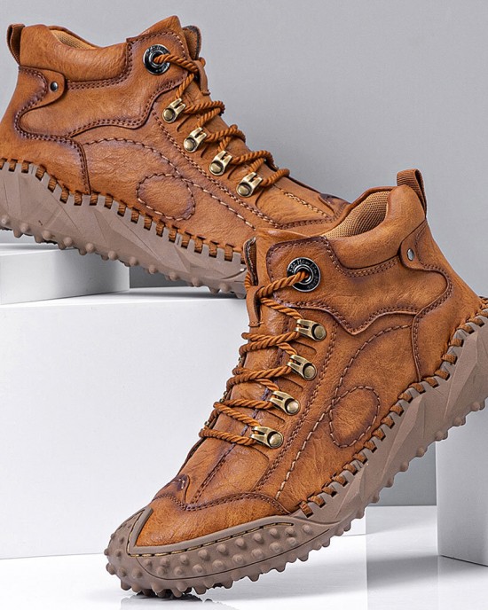 Men Hand Stitching Toe Protected Soft Sole Comfy Casual Leather Boots Men Hand Stitching Toe Protected Soft Sole Comfy Casual Leather Boots