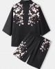 Mens Floral Print Open Front Kimono Loose Two Pieces Outfits Mens Floral Print Open Front Kimono Loose Two Pieces Outfits