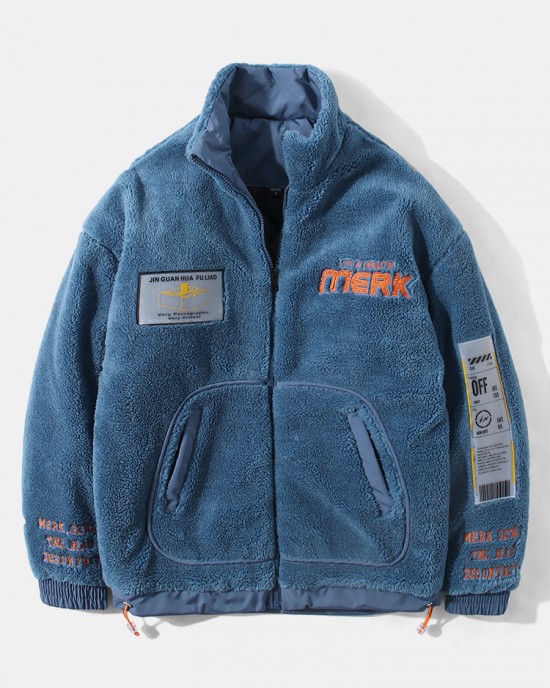 Mens Letter Embroidery Label Warm Fleece Long Sleeve Coats Mens Letter Embroidery Label Warm Fleece Long Sleeve Coats
