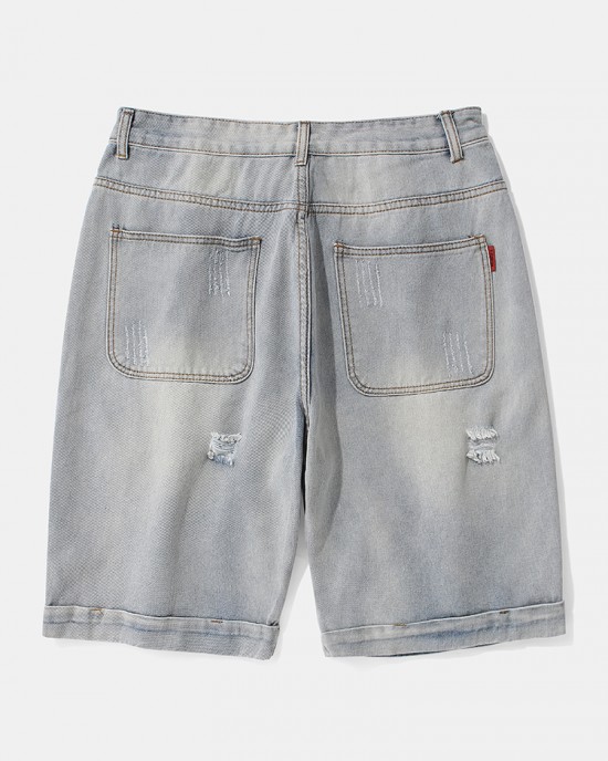 Mens Casual Hole Designed Denim Shorts Mens Casual Hole Designed Denim Shorts