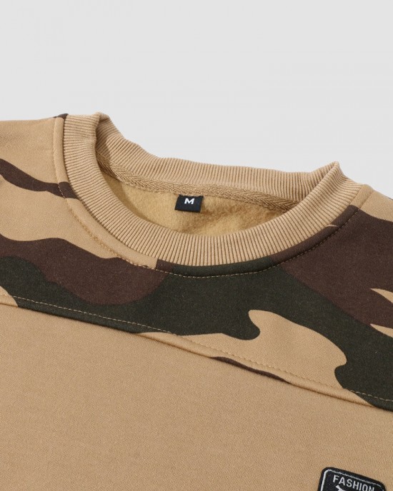 Men Camo Print Patchwork Applique Bodycorn Hem Pullover Sweatshirt Men Camo Print Patchwork Applique Bodycorn Hem Pullover Sweatshirt