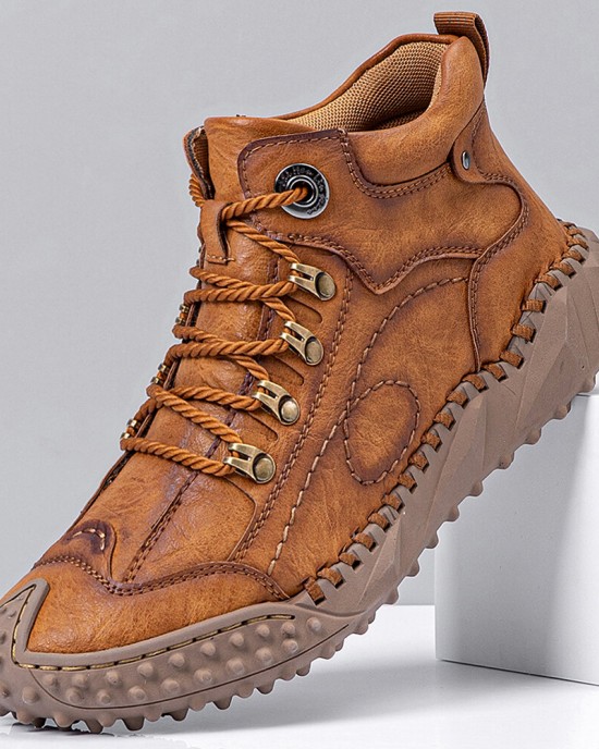 Men Hand Stitching Toe Protected Soft Sole Comfy Casual Leather Boots Men Hand Stitching Toe Protected Soft Sole Comfy Casual Leather Boots