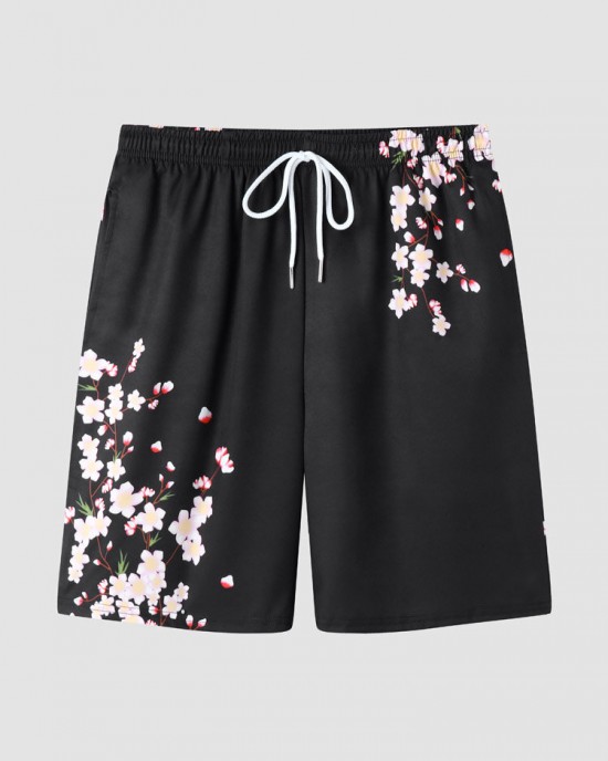 Mens Floral Print Open Front Kimono Loose Two Pieces Outfits Mens Floral Print Open Front Kimono Loose Two Pieces Outfits