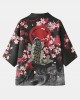 Mens Kimono Carp Flower Print Japanese Fish Elastic Waist Two Piece Outfits Mens Kimono Carp Flower Print Japanese Fish Elastic Waist Two Piece Outfits