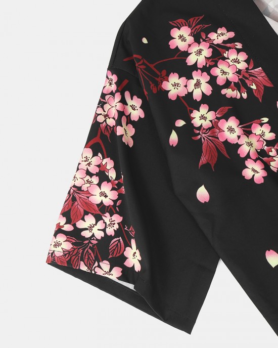 Mens Kimono Carp Flower Print Japanese Fish Elastic Waist Two Piece Outfits Mens Kimono Carp Flower Print Japanese Fish Elastic Waist Two Piece Outfits