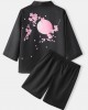 Mens Cherry Blossoms Letter Print Kimono Loose Two Pieces Outfits Mens Cherry Blossoms Letter Print Kimono Loose Two Pieces Outfits