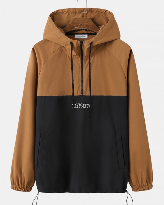Men Patchwork Color Block Zip Embroidery Hoodies Windbreaker Jackets Men Patchwork Color Block Zip Embroidery Hoodies Windbreaker Jackets
